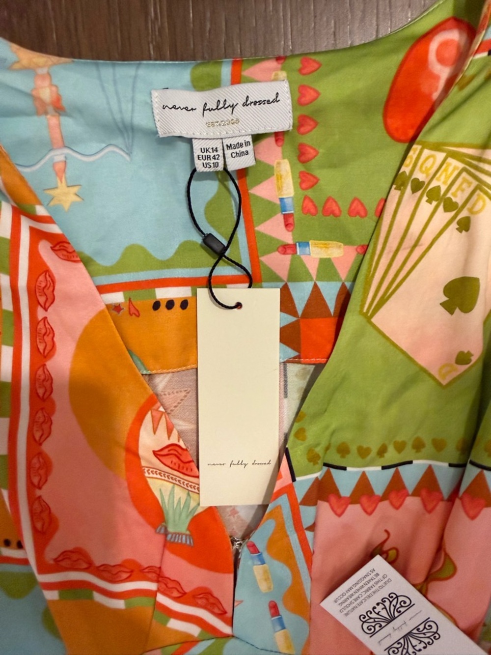 Never Fully Dressed Orange Multi Patchwork Midi Dress - Picture 7 of 14